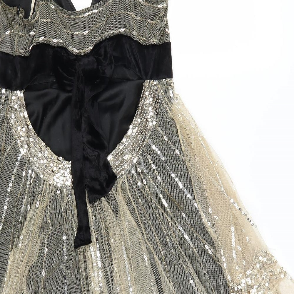 Karen Millen Womens Gold  Lace Skater Dress  Size 10