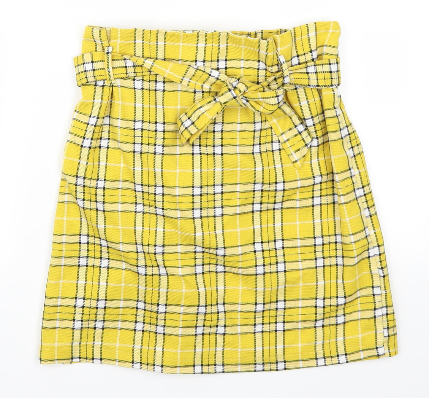 New Look Womens Yellow Check  Mini Skirt Size 8  - Belted