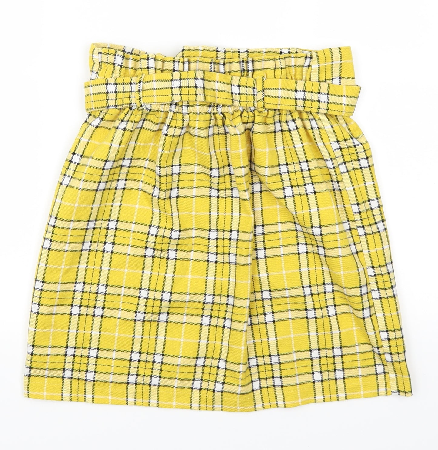 New Look Womens Yellow Check  Mini Skirt Size 8  - Belted