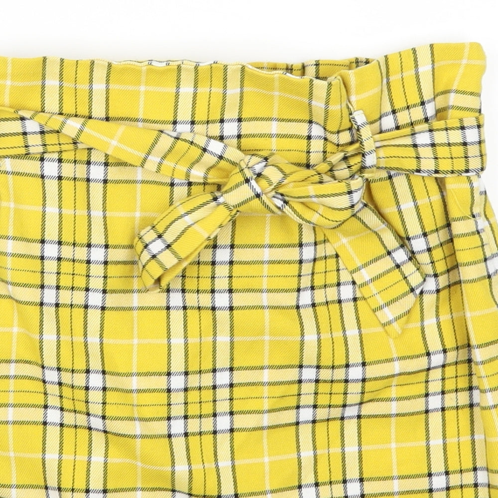 New Look Womens Yellow Check  Mini Skirt Size 8  - Belted