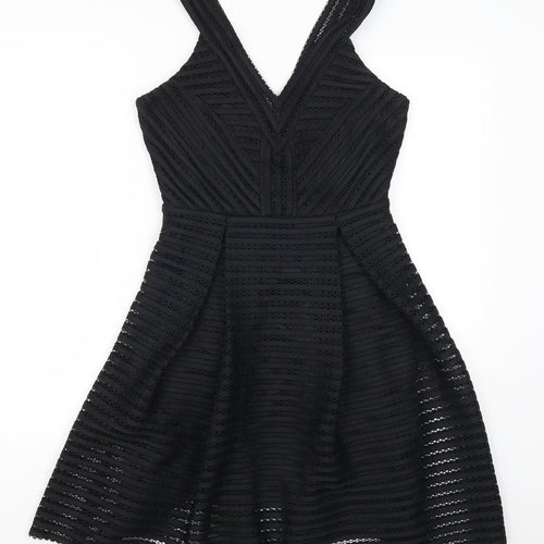 New Look Womens Black Striped  Skater Dress  Size 10