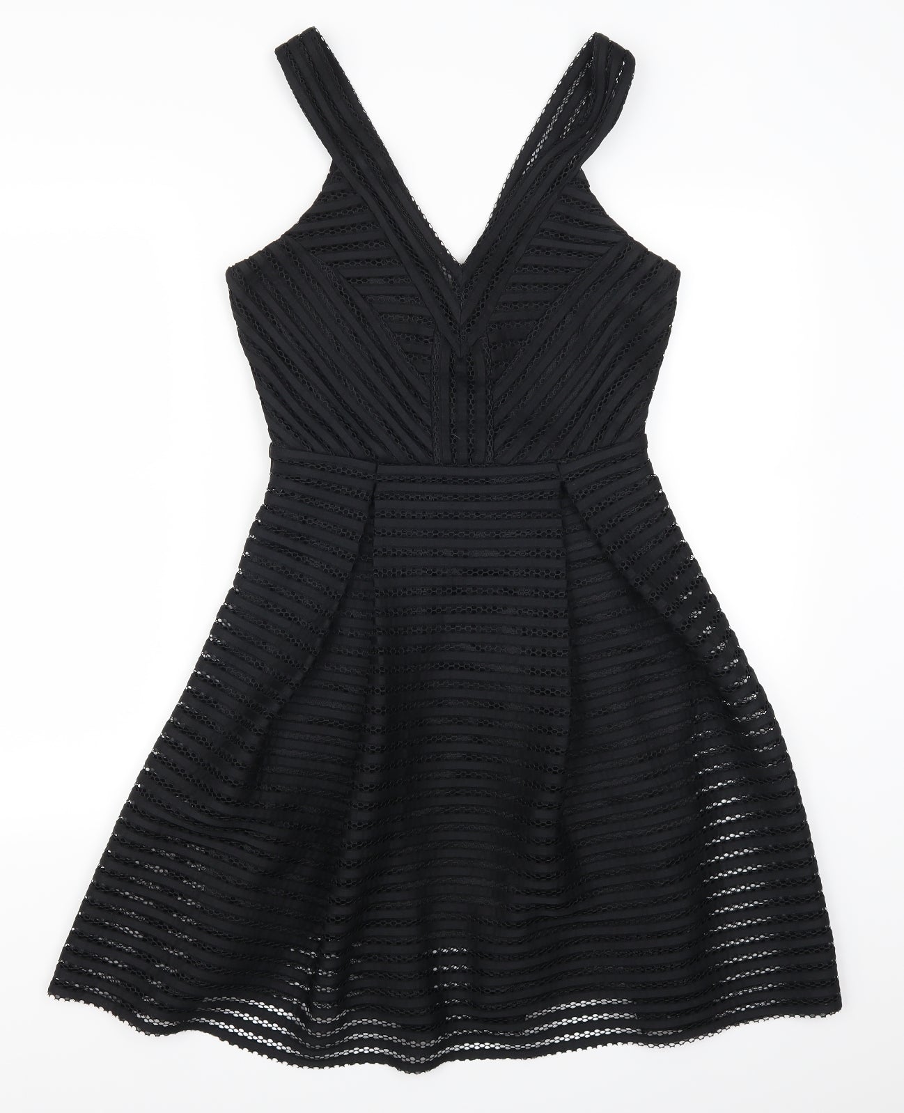 New Look Womens Black Striped  Skater Dress  Size 10
