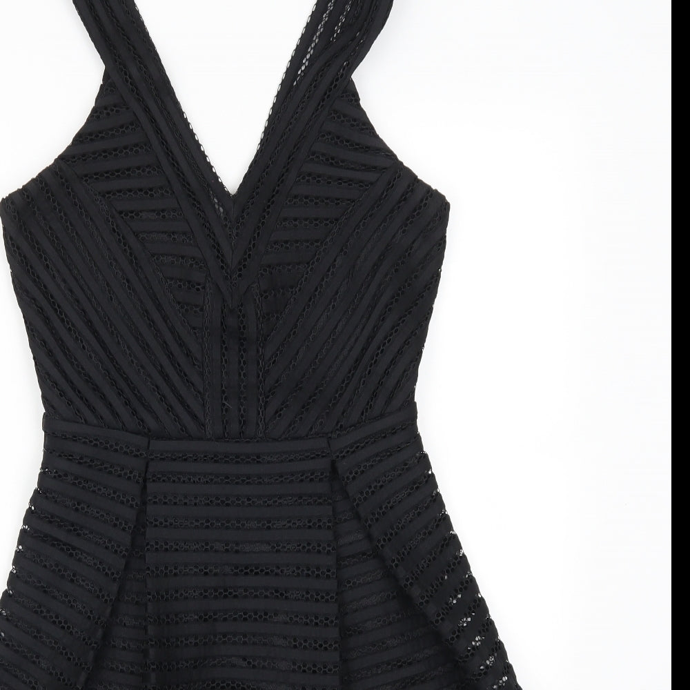 New Look Womens Black Striped  Skater Dress  Size 10