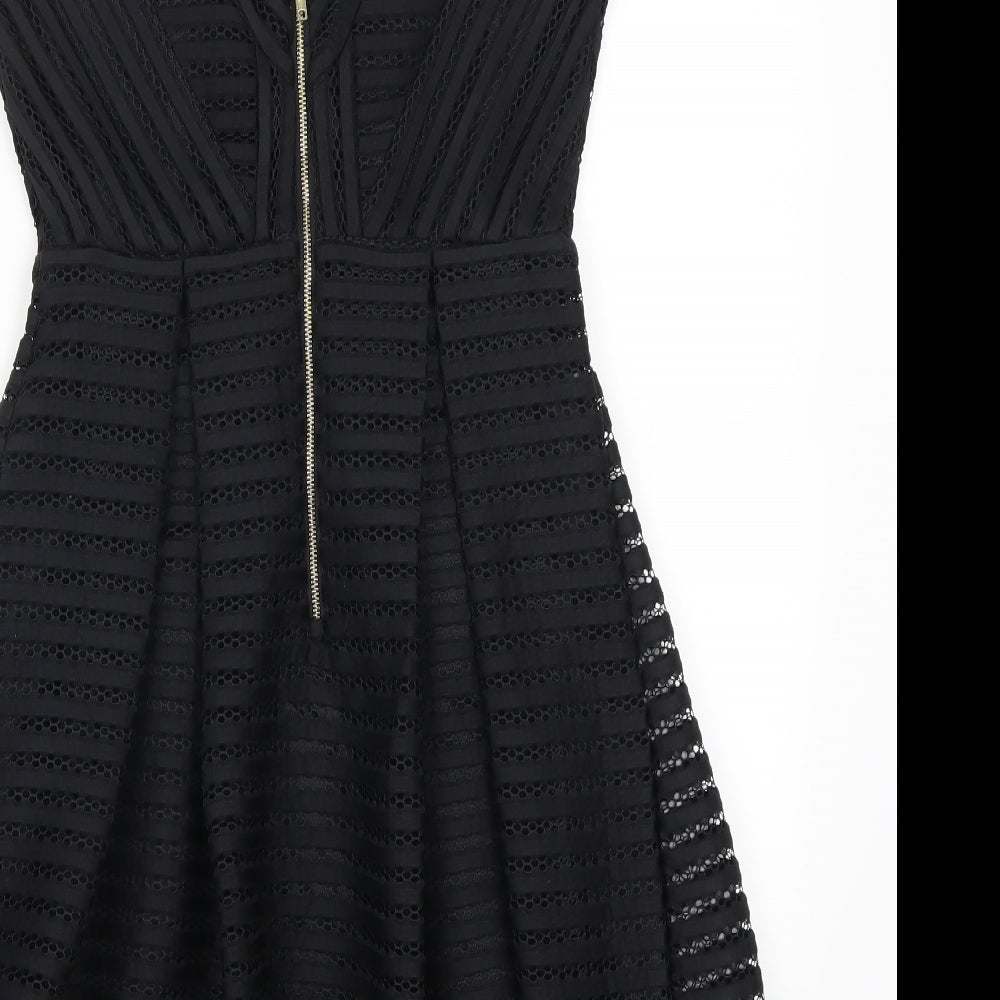 New Look Womens Black Striped  Skater Dress  Size 10