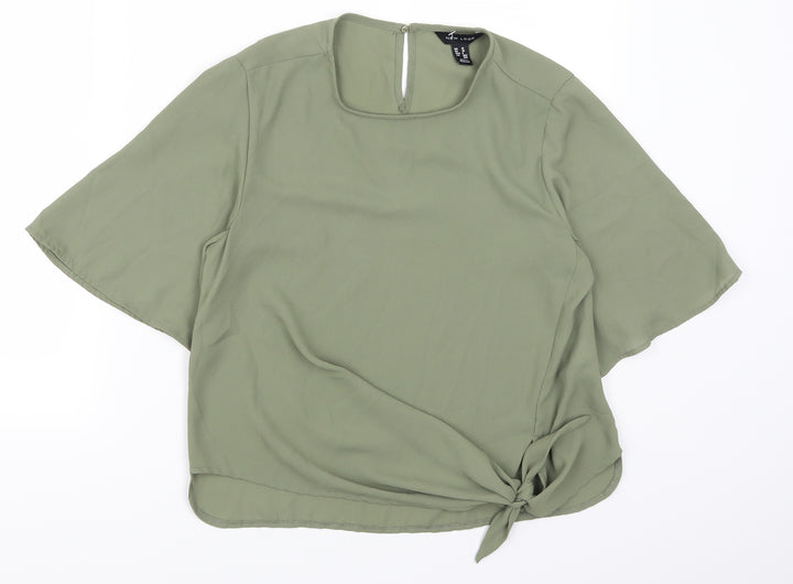 New Look Womens Green Basic T-Shirt Size 10 - Twist Front