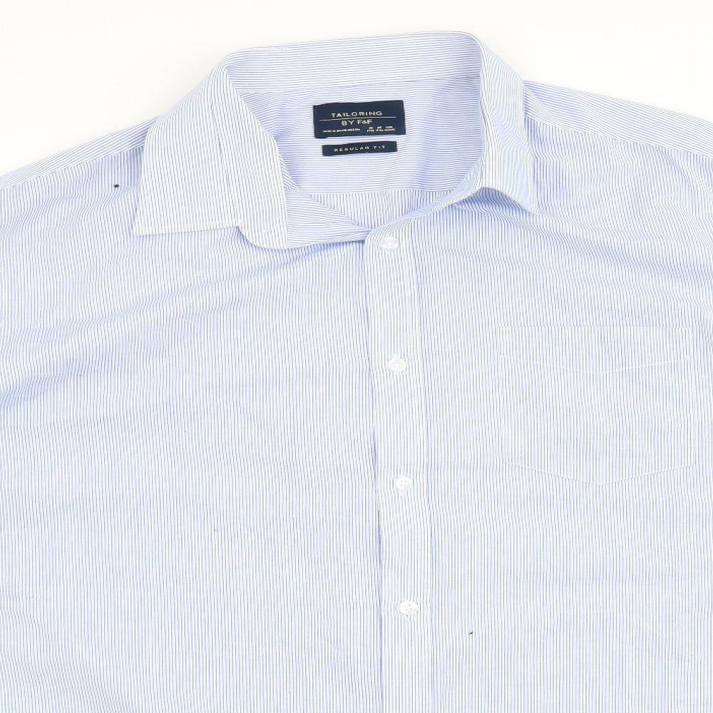 F&F Mens Blue Striped   Dress Shirt Size 17.5