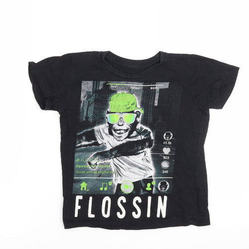 Preworn Boys Black   Basic T-Shirt Size 4-5 Years  - Flossin