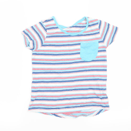 Lily & Dan Boys White Striped  Basic T-Shirt Size 7-8 Years