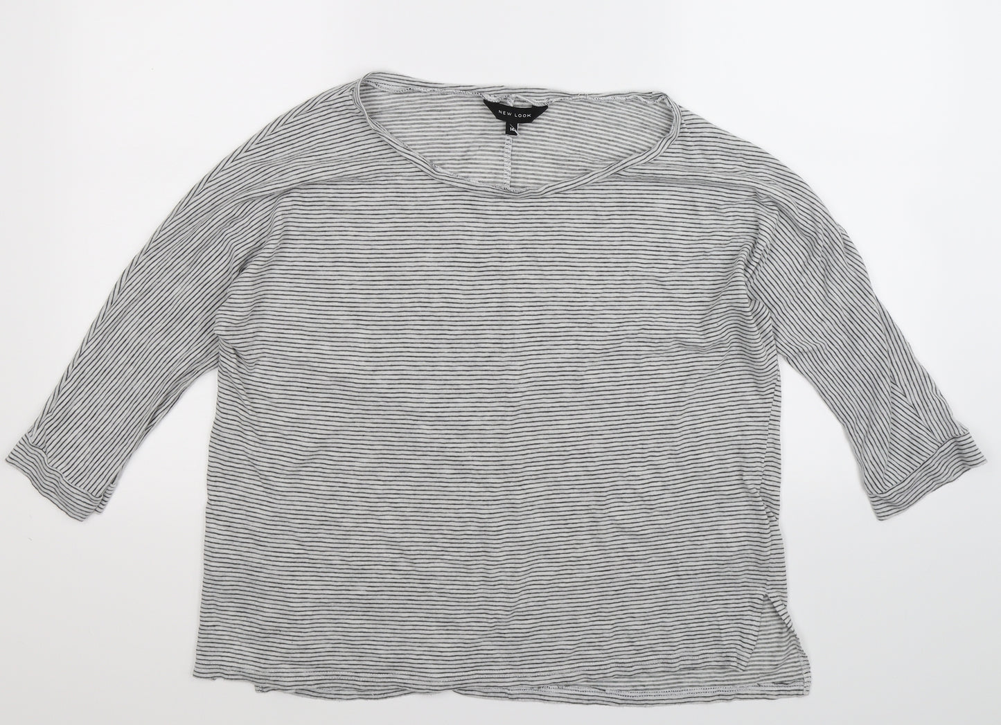 New Look Womens Grey Striped  Basic T-Shirt Size 14