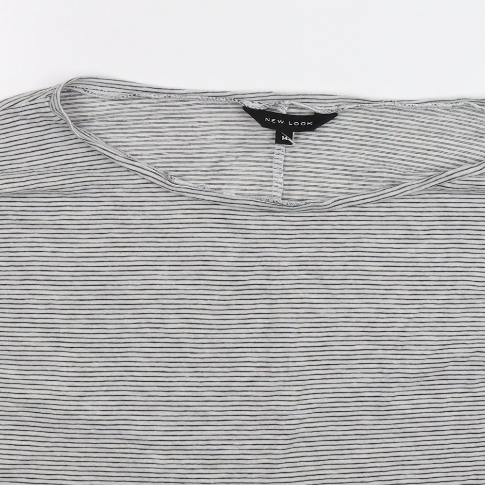 New Look Womens Grey Striped  Basic T-Shirt Size 14