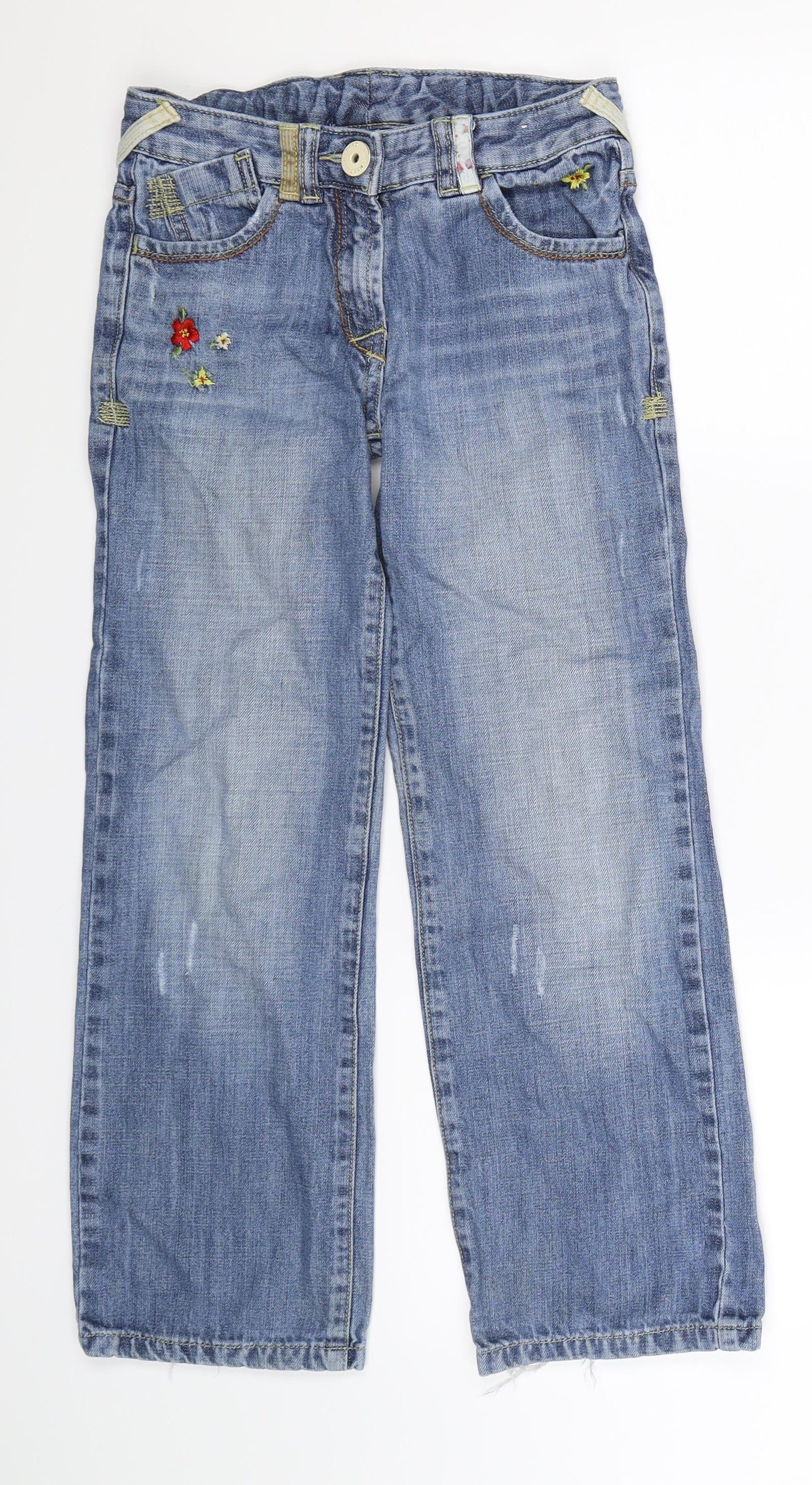 NEXT Girls Blue Floral Denim Straight Jeans Size 10 Years