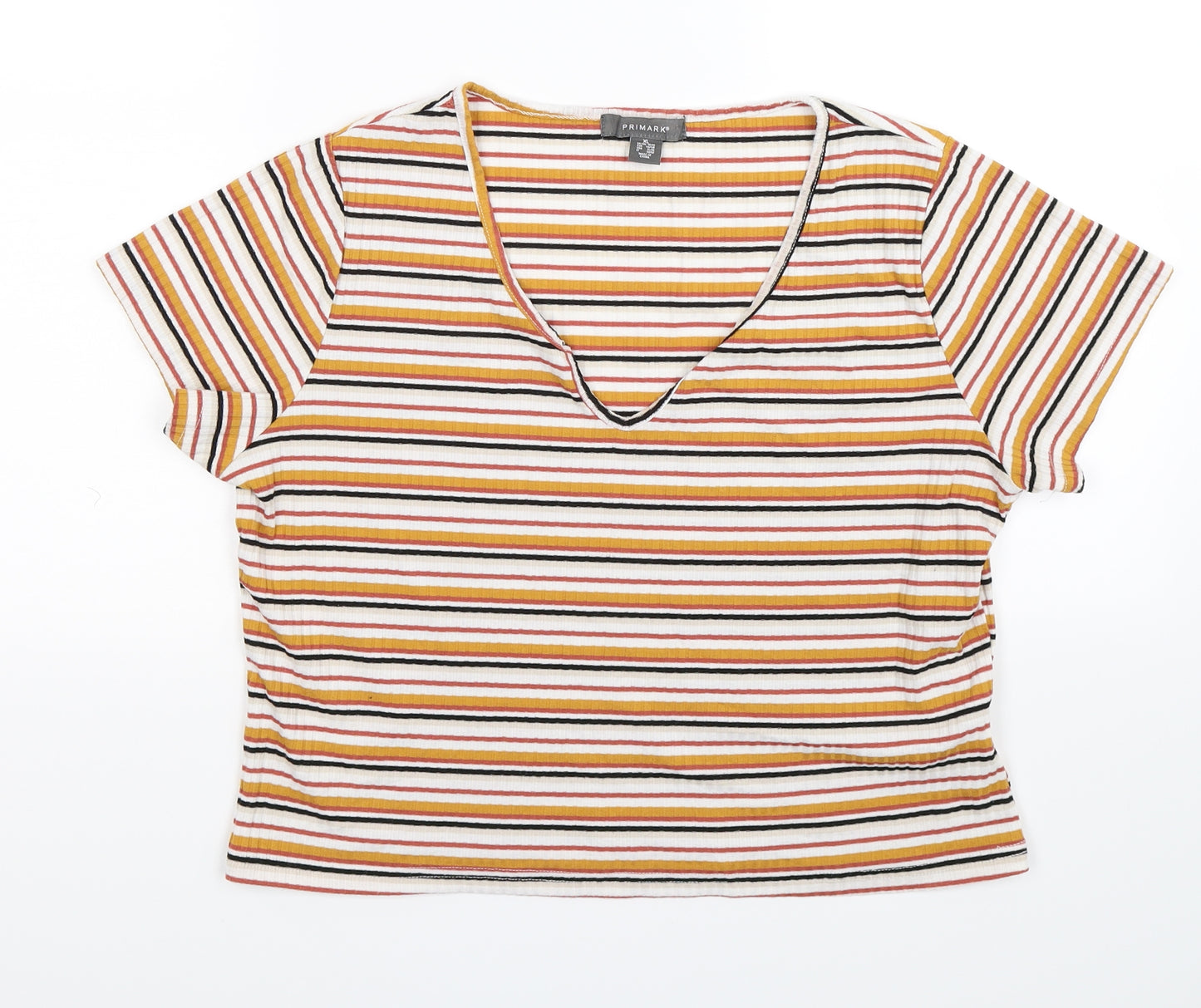 Primark Womens Orange Striped  Basic T-Shirt Size 18