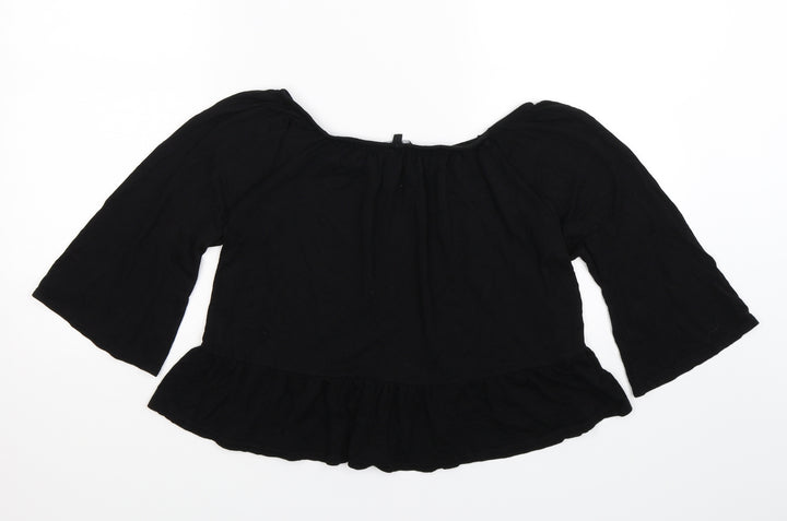 New Look Womens Black Cropped Blouse Size 12