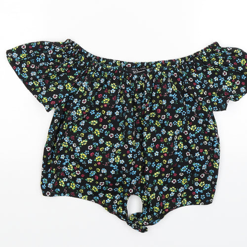 New Look Girls Black Floral Satin Cropped T-Shirt Size 13 Years
