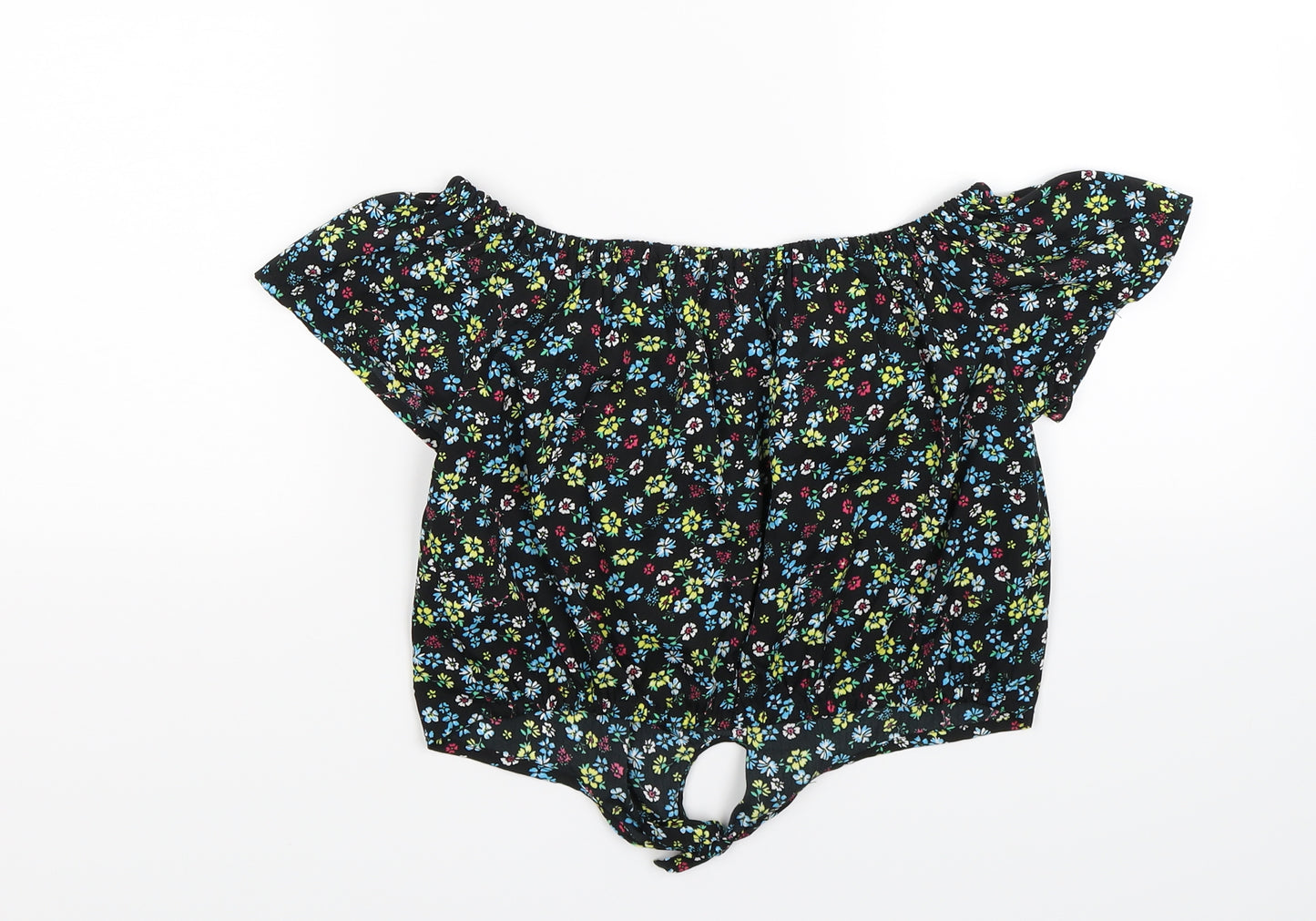 New Look Girls Black Floral Satin Cropped T-Shirt Size 13 Years