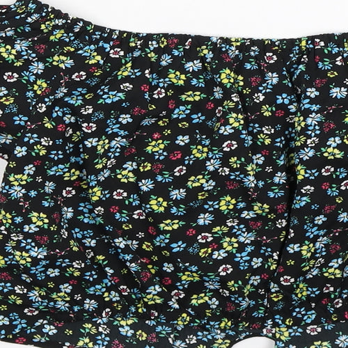 New Look Girls Black Floral Satin Cropped T-Shirt Size 13 Years
