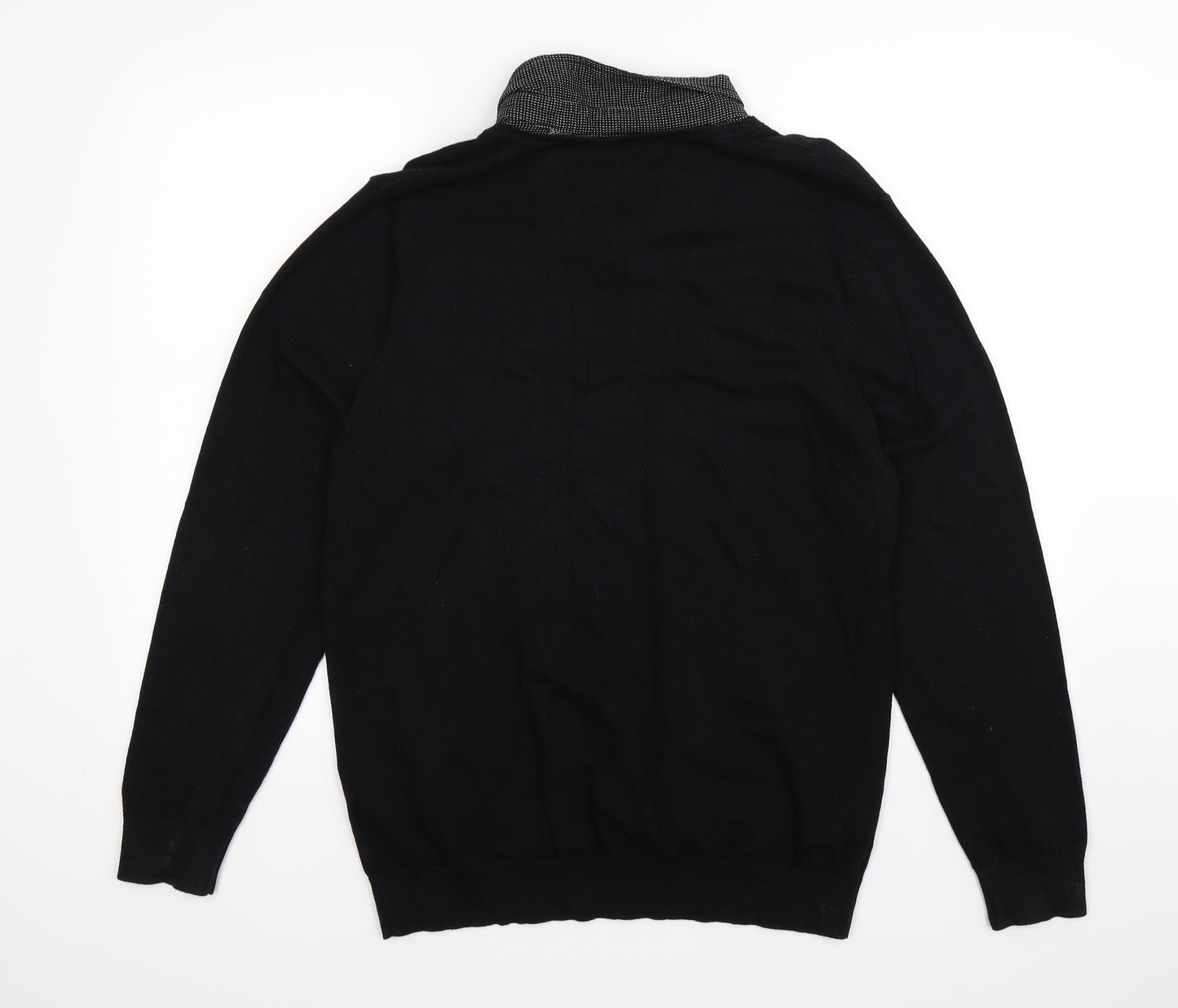 F&F Mens Black  Knit Pullover Jumper Size L  - mock shirt collar