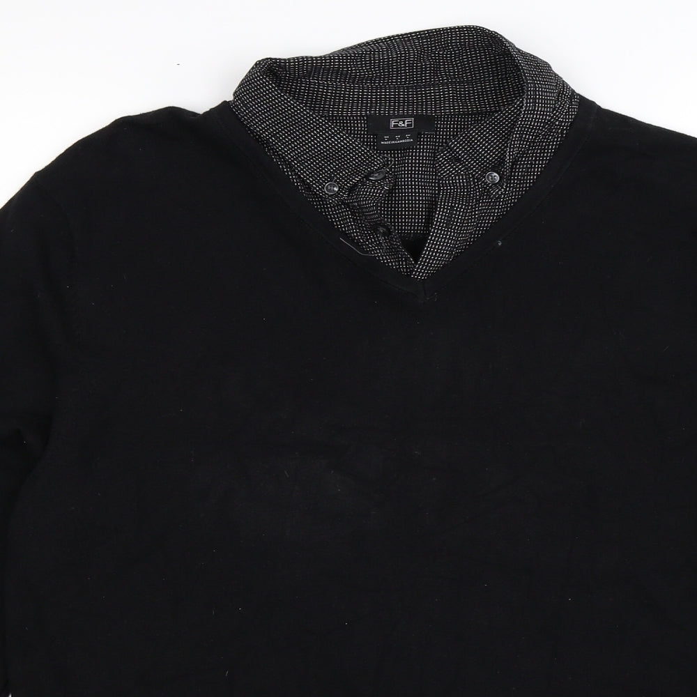 F&F Mens Black  Knit Pullover Jumper Size L  - mock shirt collar