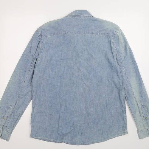 Easy Mens Blue  Denim  Button-Up Size L  - distressed denim