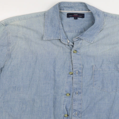 Easy Mens Blue  Denim  Button-Up Size L  - distressed denim