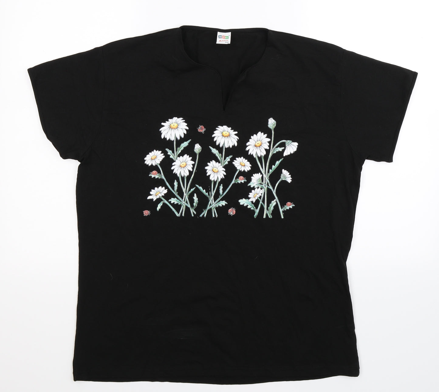 anbor magie Womens Black Floral  Basic T-Shirt Size 2XL