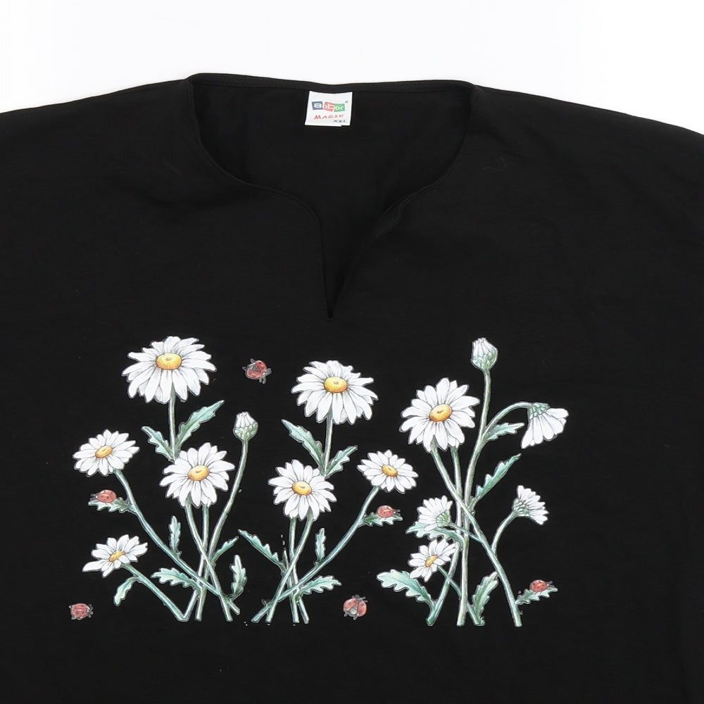 anbor magie Womens Black Floral  Basic T-Shirt Size 2XL