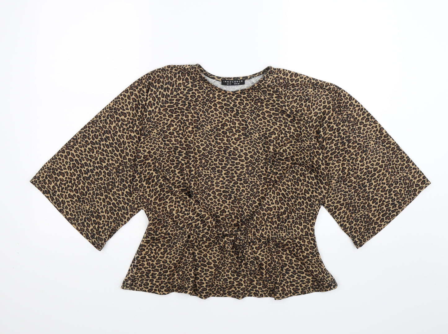 innocence Womens Brown Animal Print  Cropped T-Shirt Size 10  - tie up waist