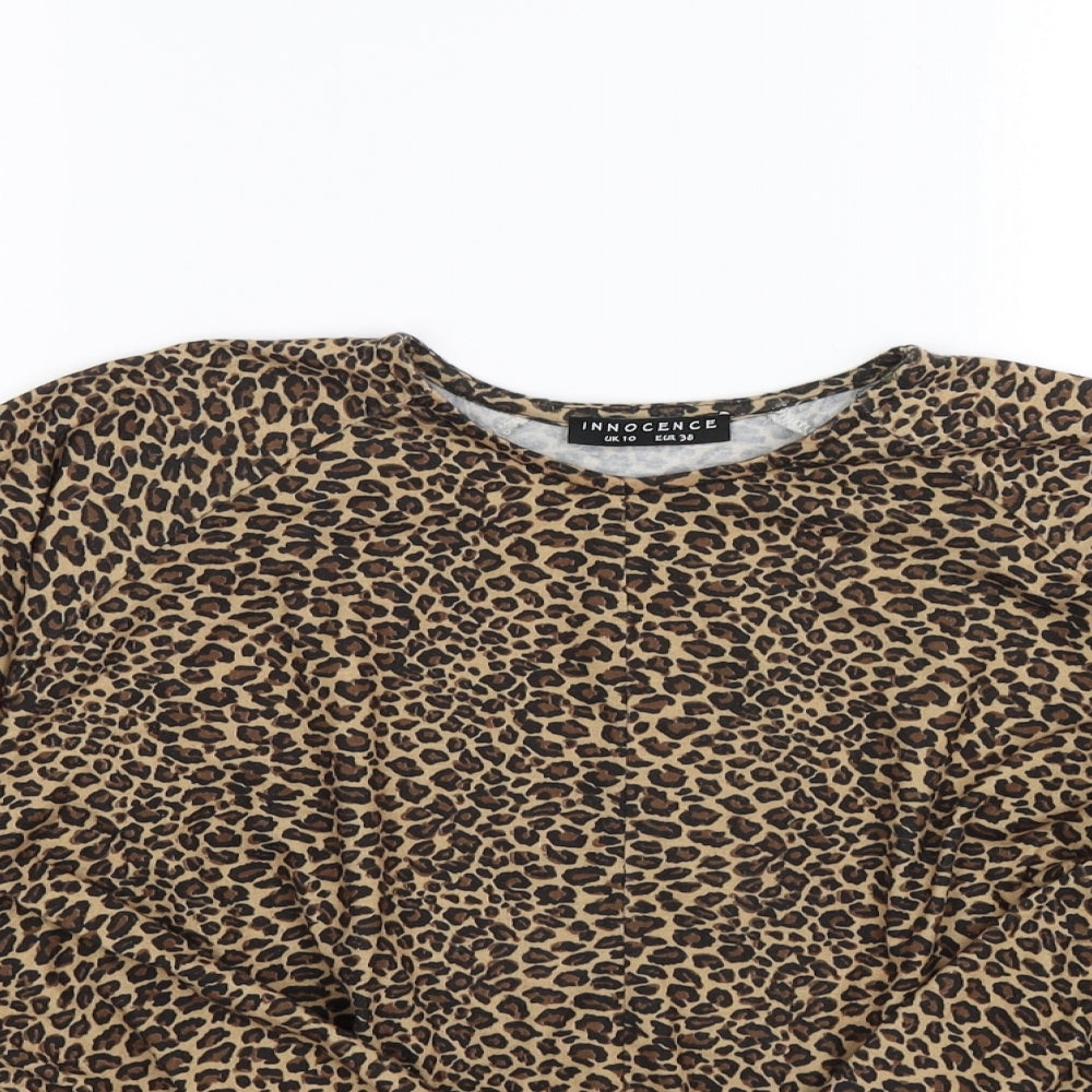 innocence Womens Brown Animal Print  Cropped T-Shirt Size 10  - tie up waist
