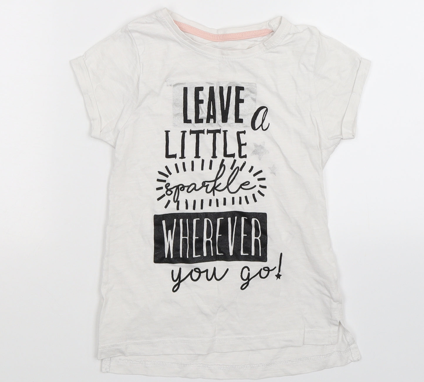 Matalan Girls White   Basic T-Shirt Size 7 Years  - leave a sparkle