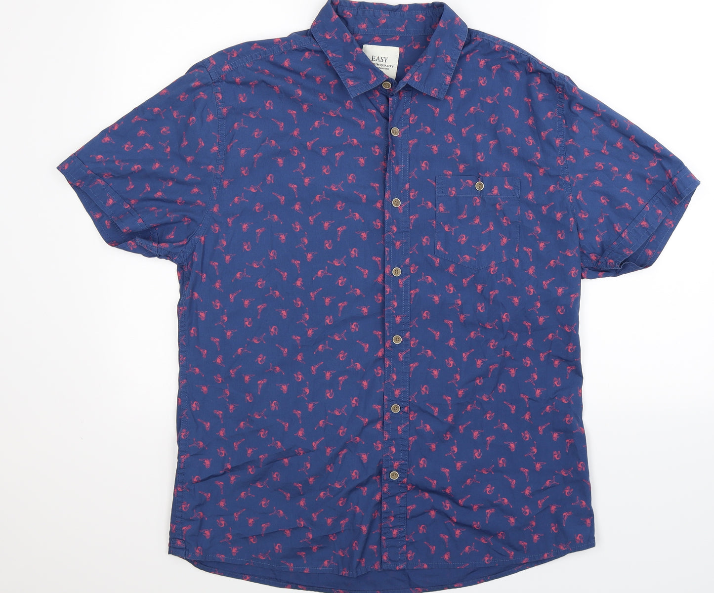 Easy Mens Blue Geometric   Button-Up Size L  - Pin up