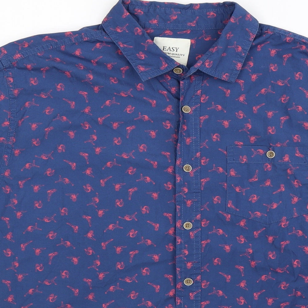 Easy Mens Blue Geometric   Button-Up Size L  - Pin up