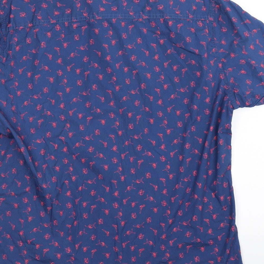Easy Mens Blue Geometric   Button-Up Size L  - Pin up