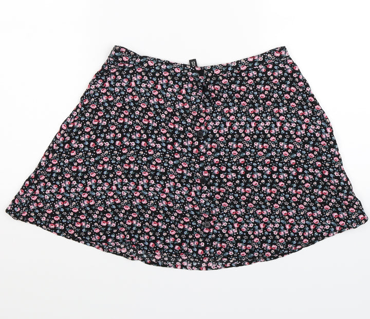 Divided Womens Black Floral Flare Skirt Size 10