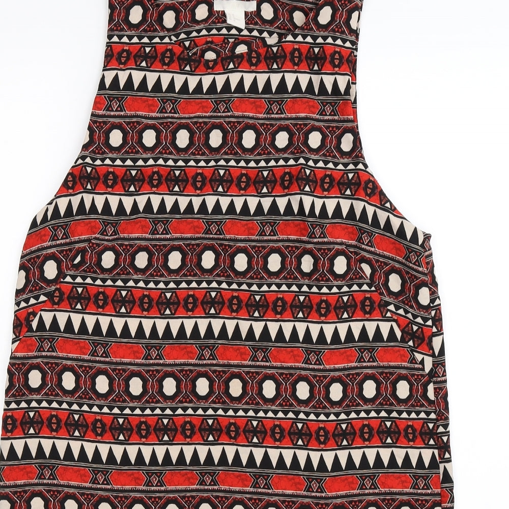H&M Womens Red Geometric Chiffon T-Shirt Dress  Size 16