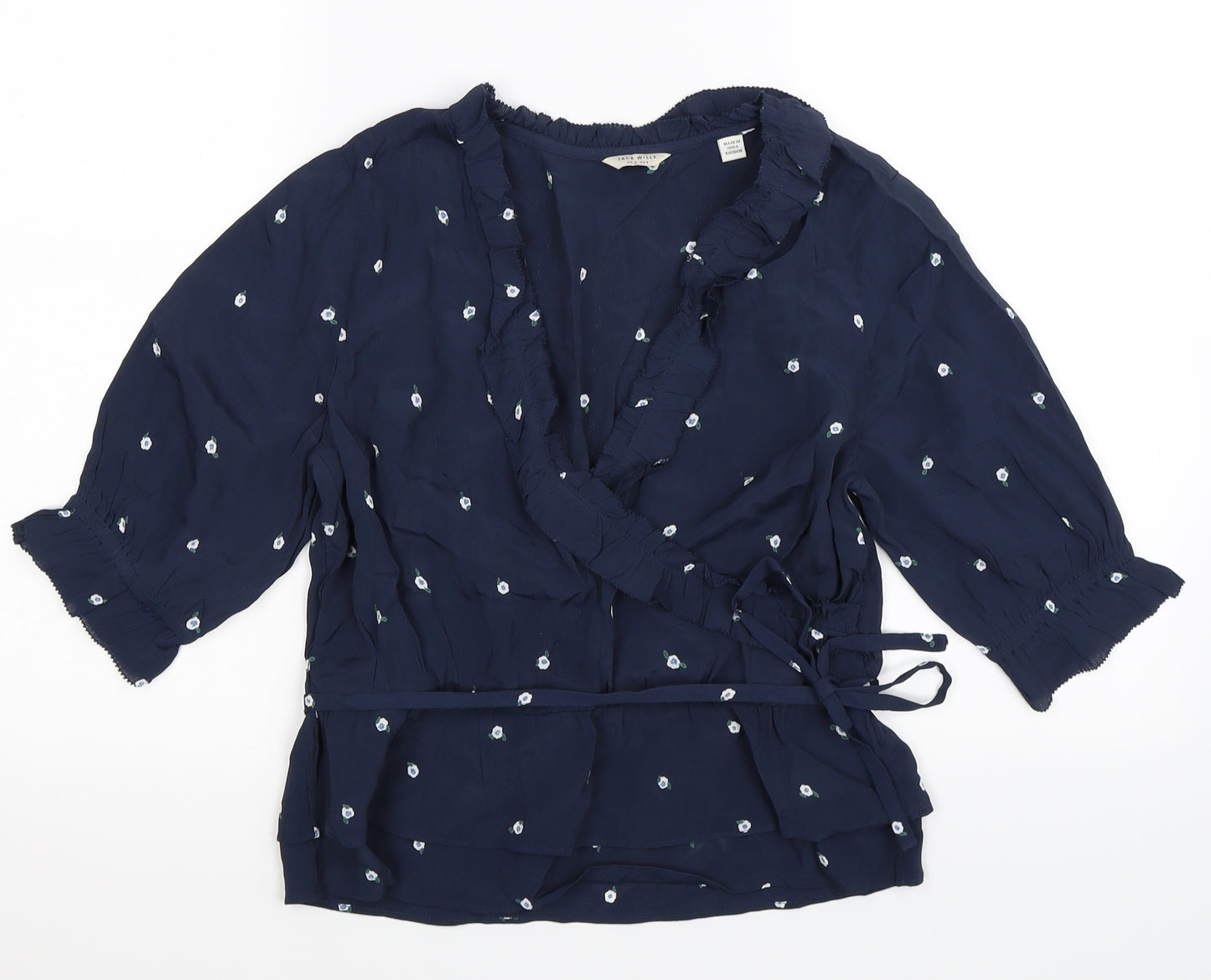 Jack Wills Womens Blue Floral  Wrap Blouse Size 8