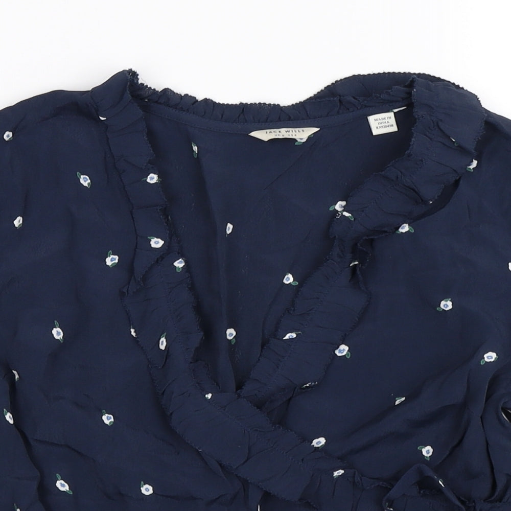 Jack Wills Womens Blue Floral  Wrap Blouse Size 8