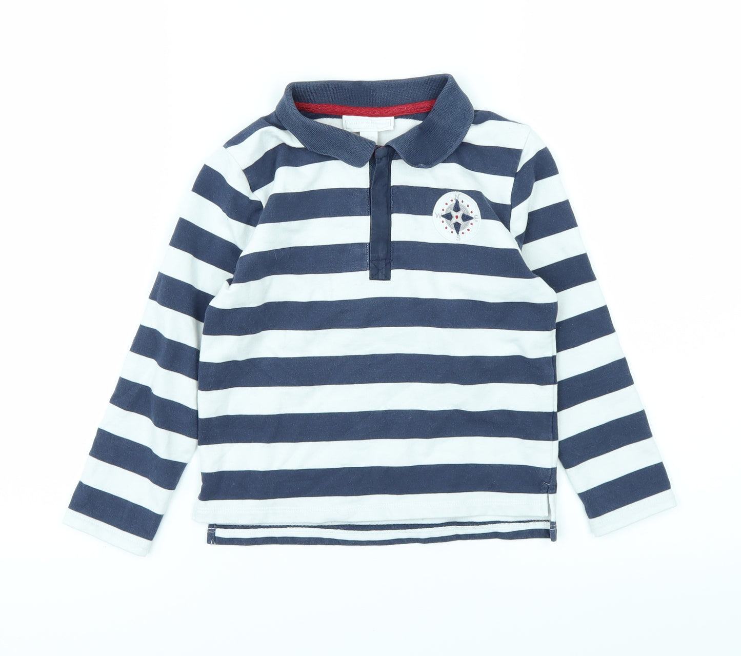 The Little White Company Boys White Striped  Basic Polo Size 3-4 Years