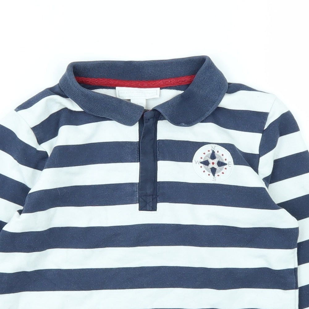 The Little White Company Boys White Striped  Basic Polo Size 3-4 Years