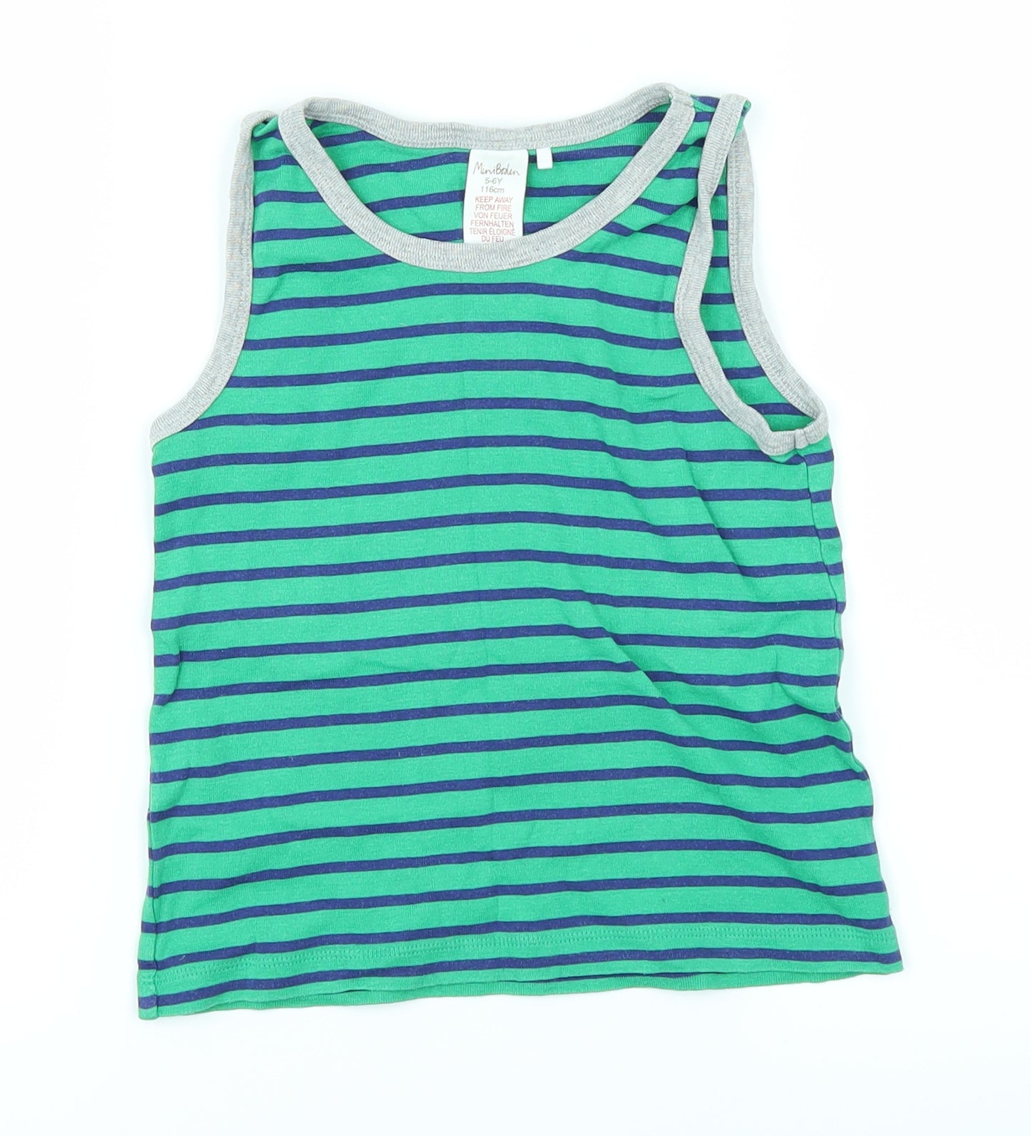 Mini Boden Boys Green Striped  Basic Tank Size 5-6 Years