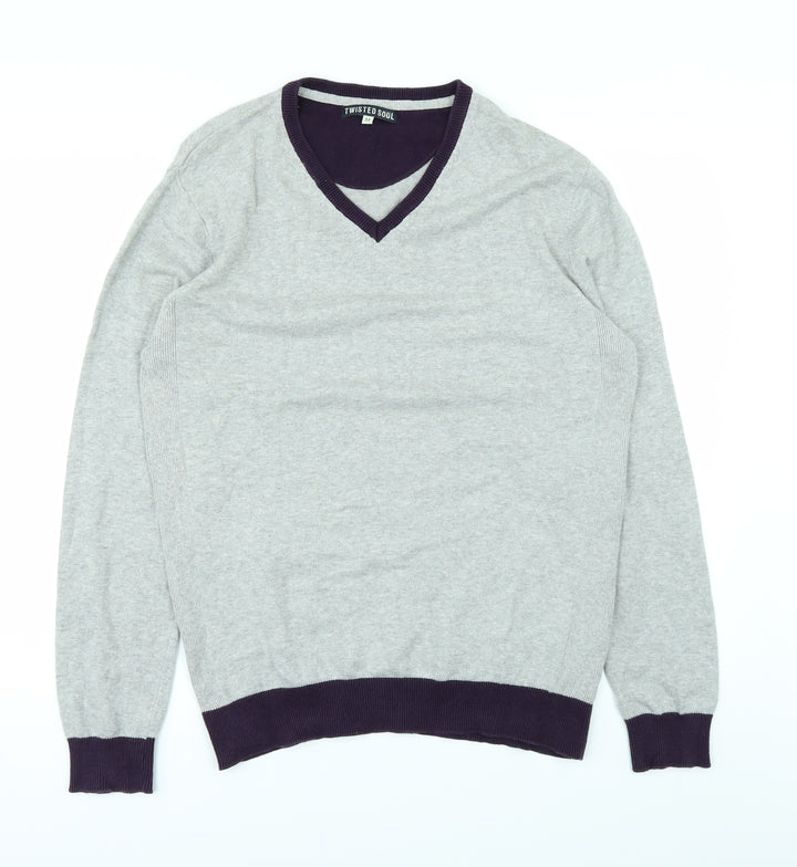 Twisted Soul Mens Grey Pullover Jumper Size M