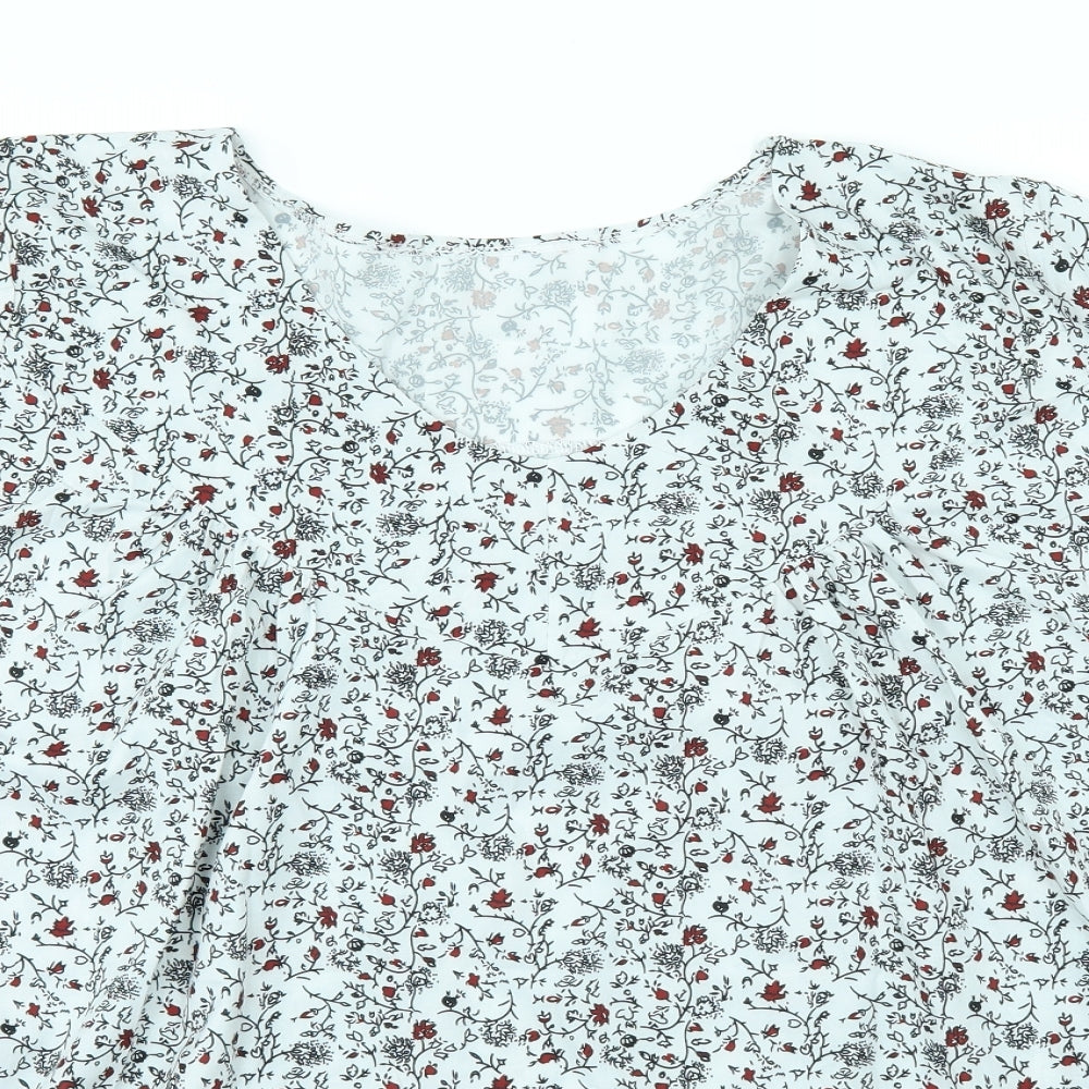 Preworn Womens White Floral  Basic T-Shirt Size 5XL