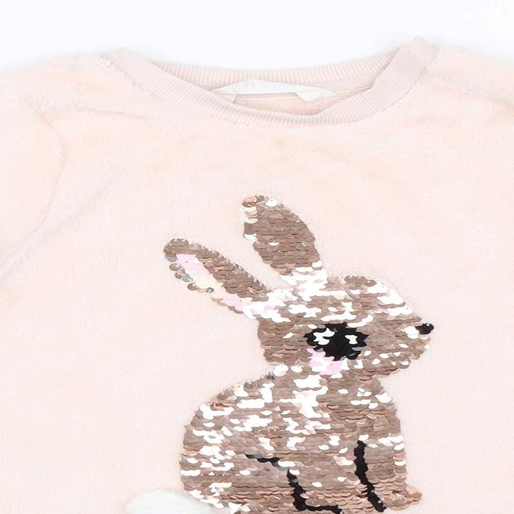 H&M Girls Pink  Fleece Pullover Sweatshirt Size 7-8 Years