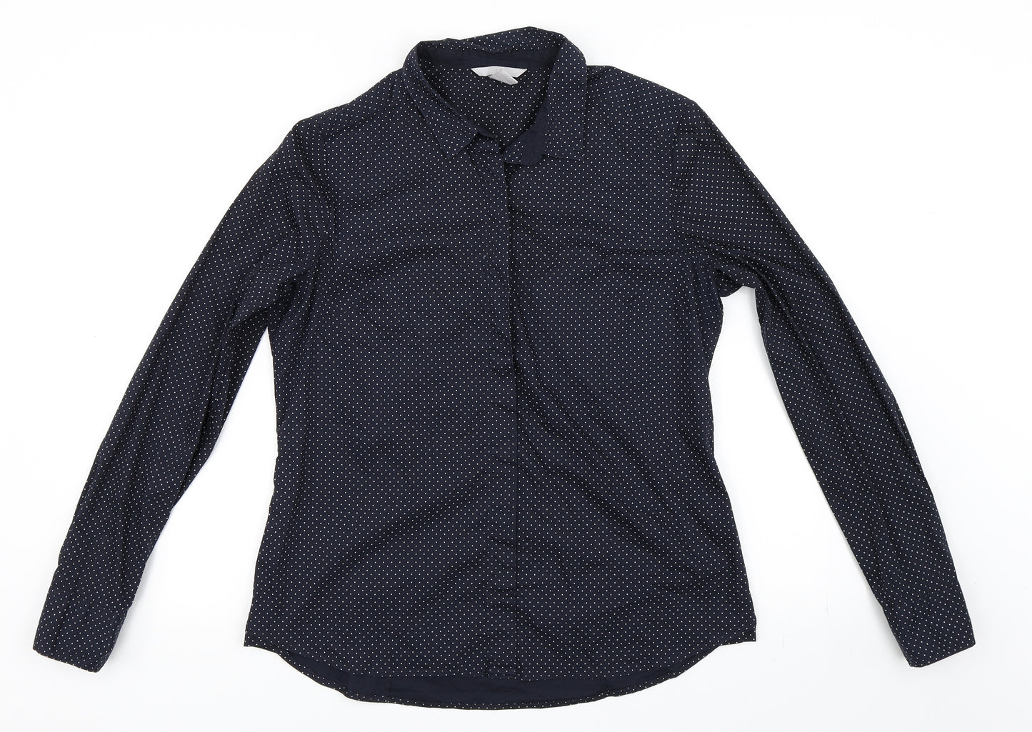 H&M Womens Blue Polka Dot  Basic Button-Up Size 14
