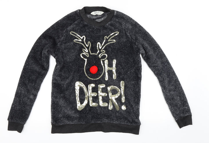 Primark Womens Grey Pullover Sweatshirt Size 6 - Christmas Reindeer
