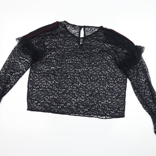 Zara Womens Blue  Lace Basic T-Shirt Size M