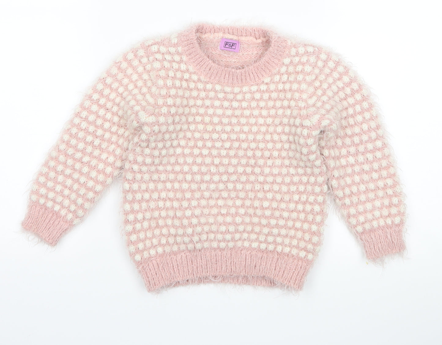F&F Girls Pink Polka Dot  Pullover Jumper Size 3-4 Years