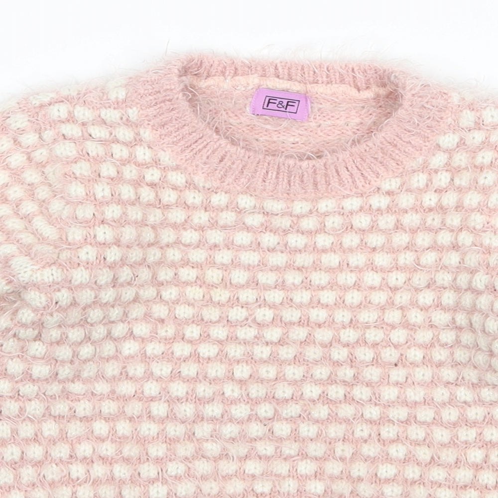 F&F Girls Pink Polka Dot  Pullover Jumper Size 3-4 Years
