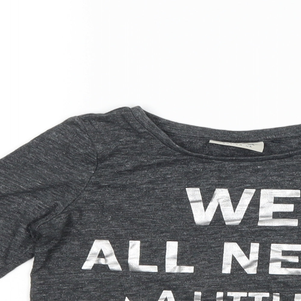 NEXT Girls Grey   Basic T-Shirt Size 3-4 Years  - slogan