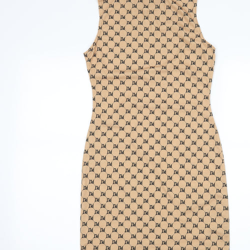 PRETTYLITTLETHING Womens Brown Argyle/Diamond  Bodycon  Size 10