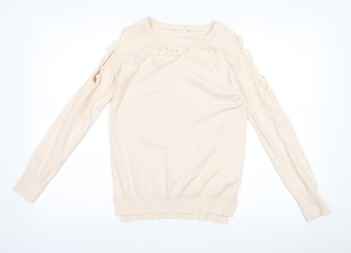Topshop Womens Pink Floral Pullover Jumper Size 6 - Cut out sleeves